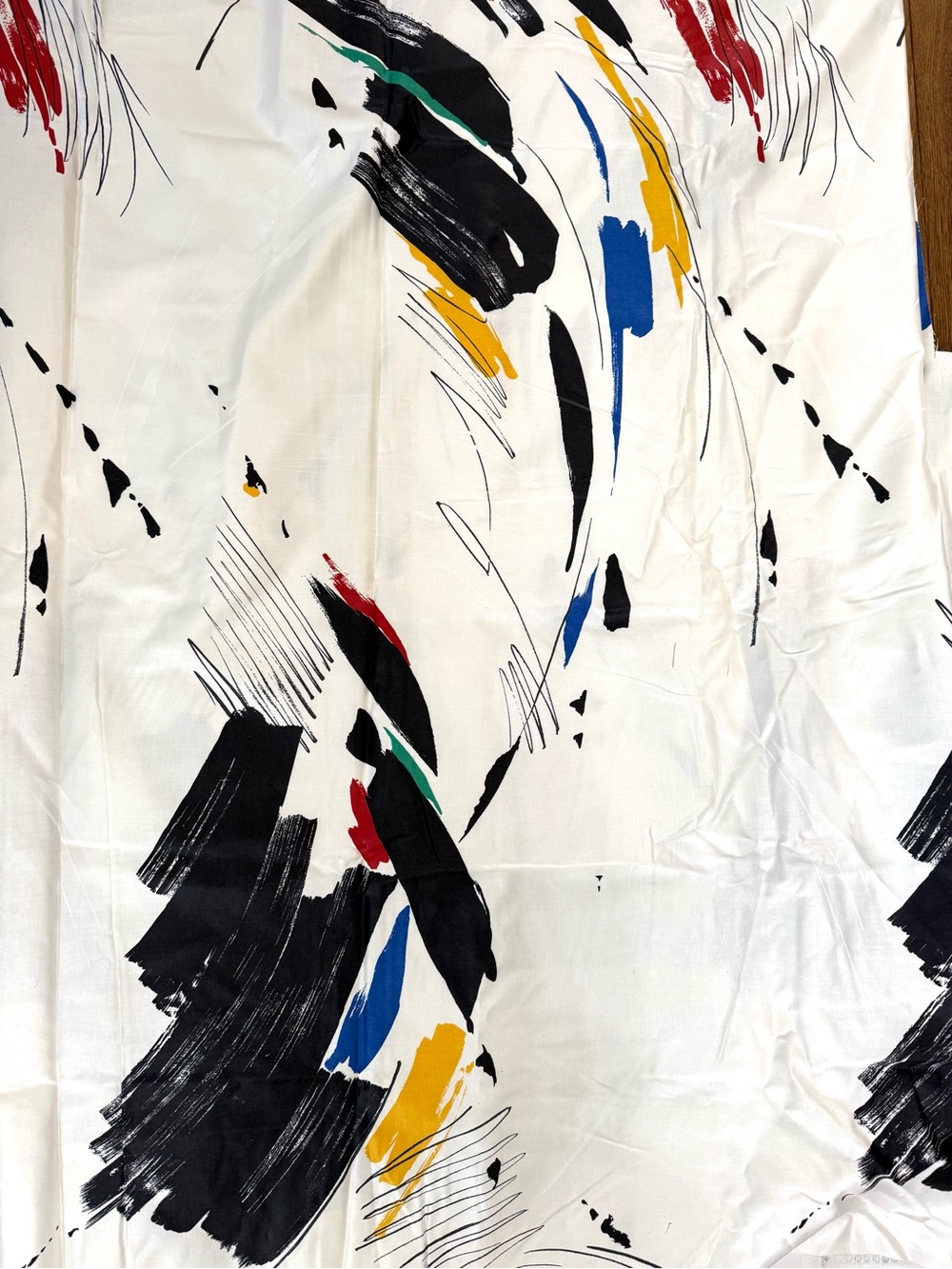 Vintage White Abstract Brushstroke Screen Print Fabic